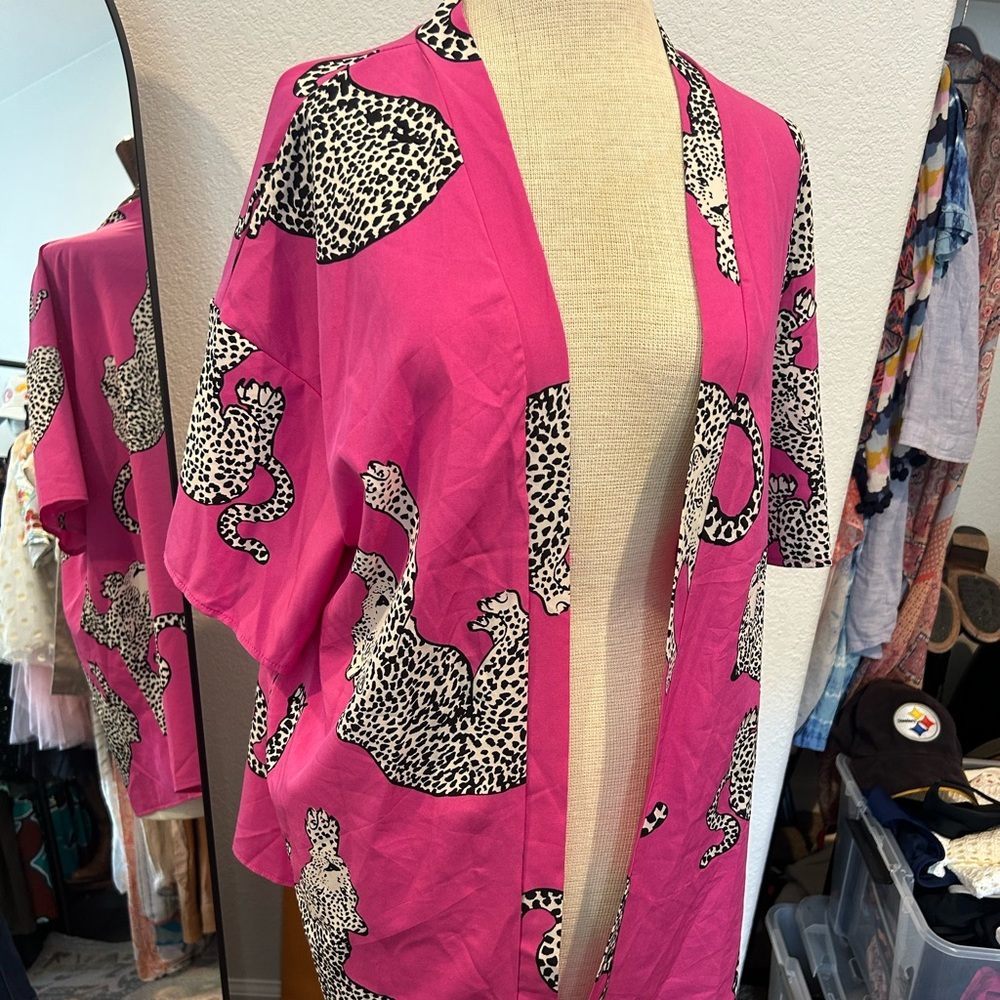 Pink Leopard Print Kimono/caftan